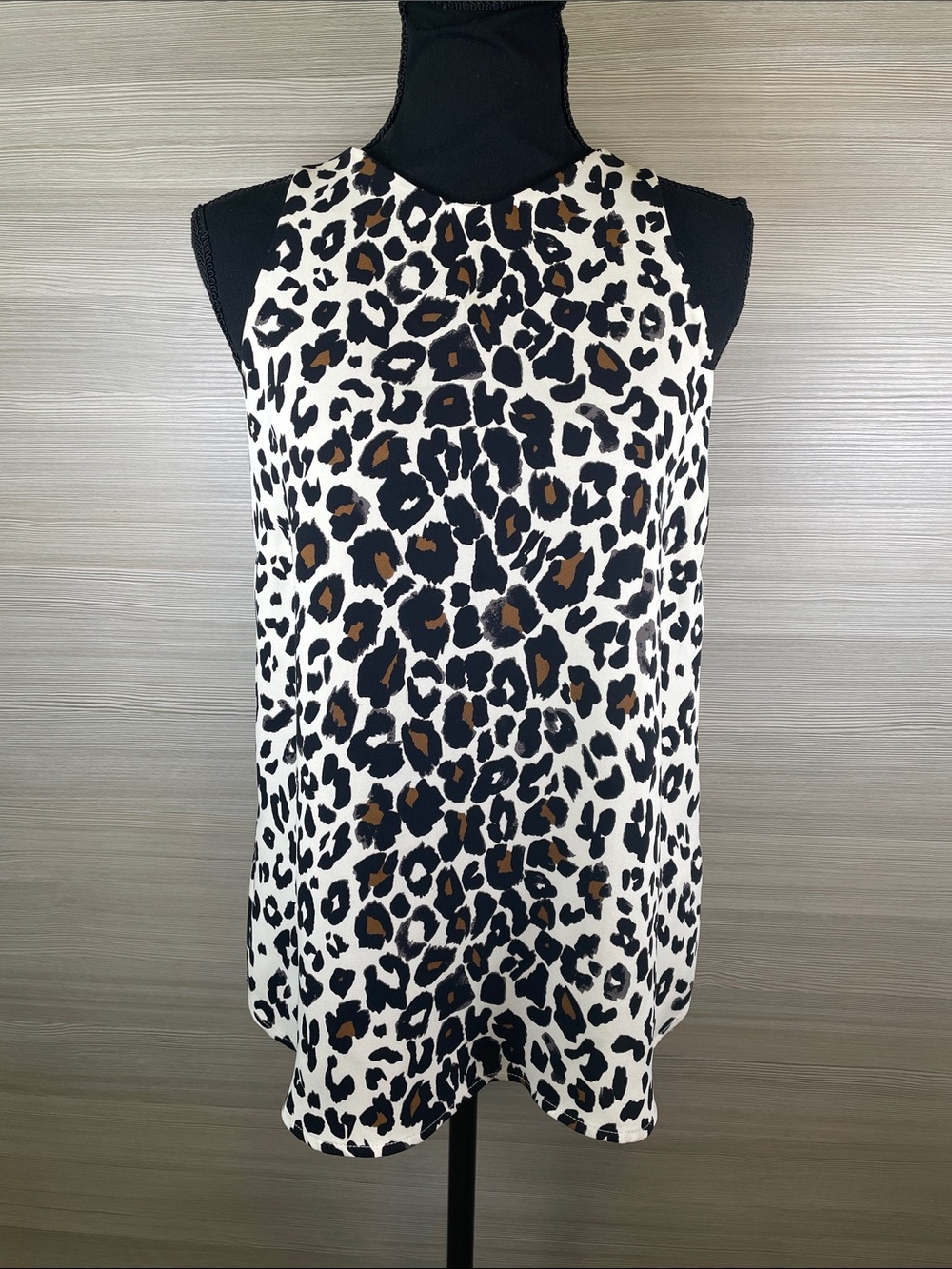 A.L.C. Zayden Leopard Print Halter Top - Black & Cream 100% Silk Size Medium